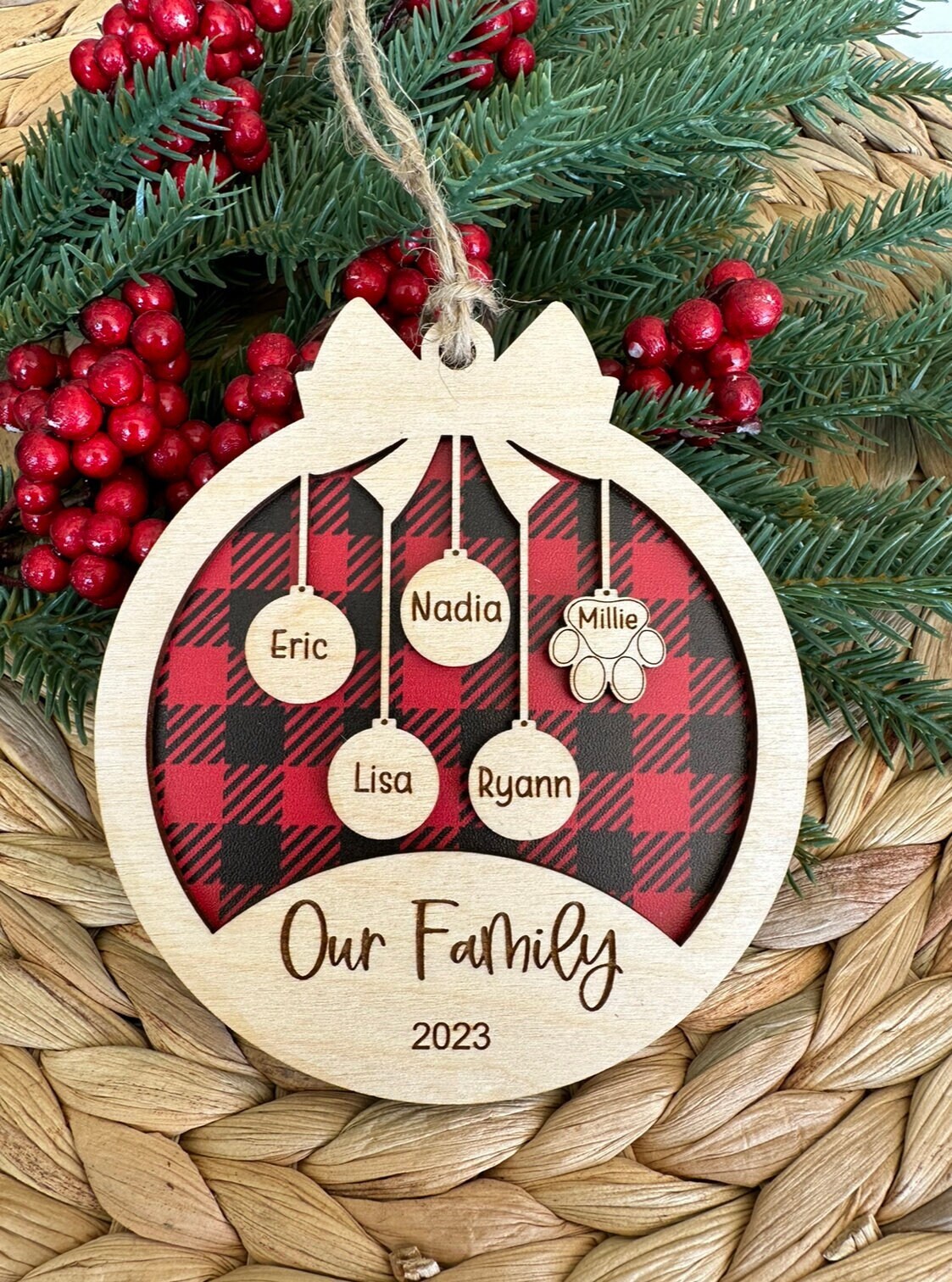 Buffalo Plaid Family Ornament